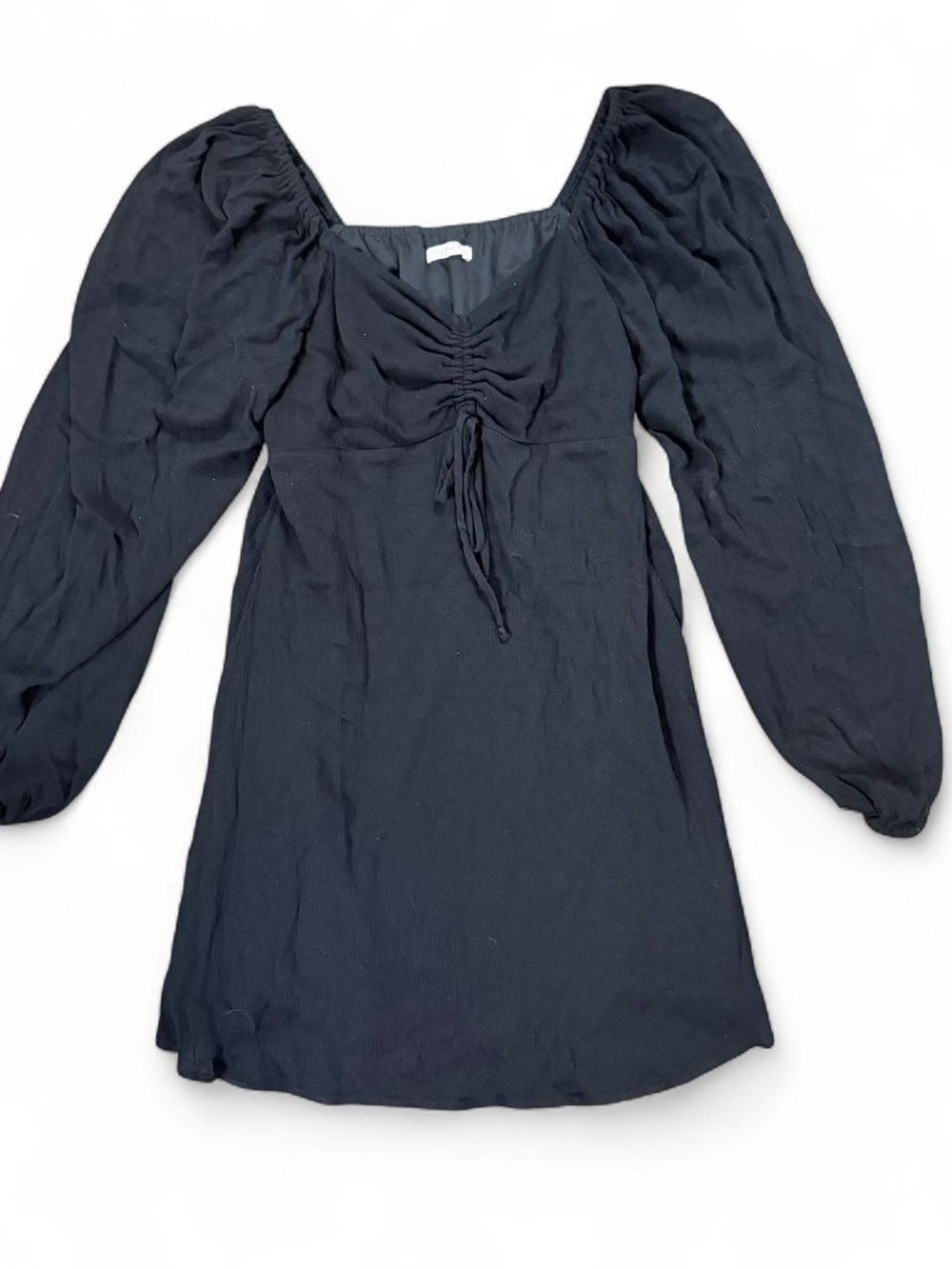 Black Long Sleeve Puff Sleeve Tie Front Mini Dress Whimsygoth Women’s Size M